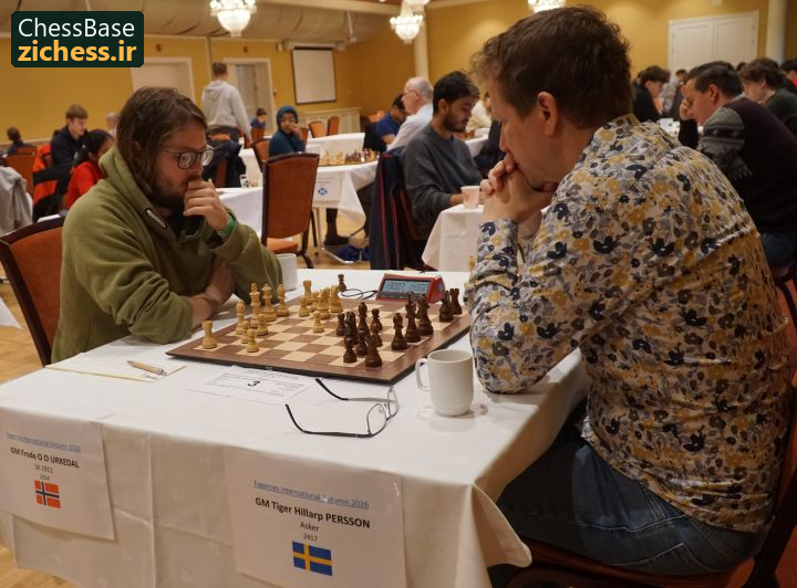 دیدار فروده اورکدال و تایگر هیلارپ پرسون. عکس: آنیکن وستبی؛ منبع: ChessBase.